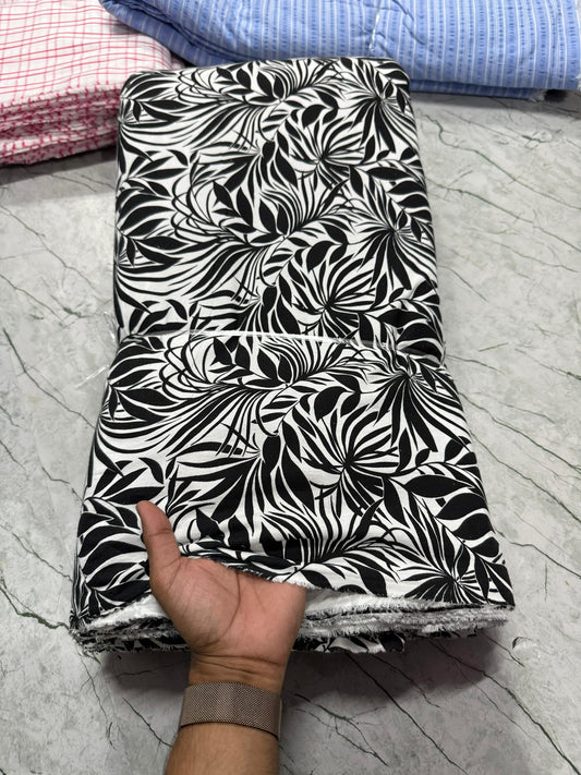 Buy Cotton Viscose Black Leaf Printed Fabric