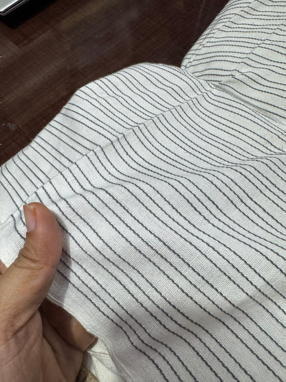 Buy Pure Linen Solid White Base Black Thread Work Stripe Fabric