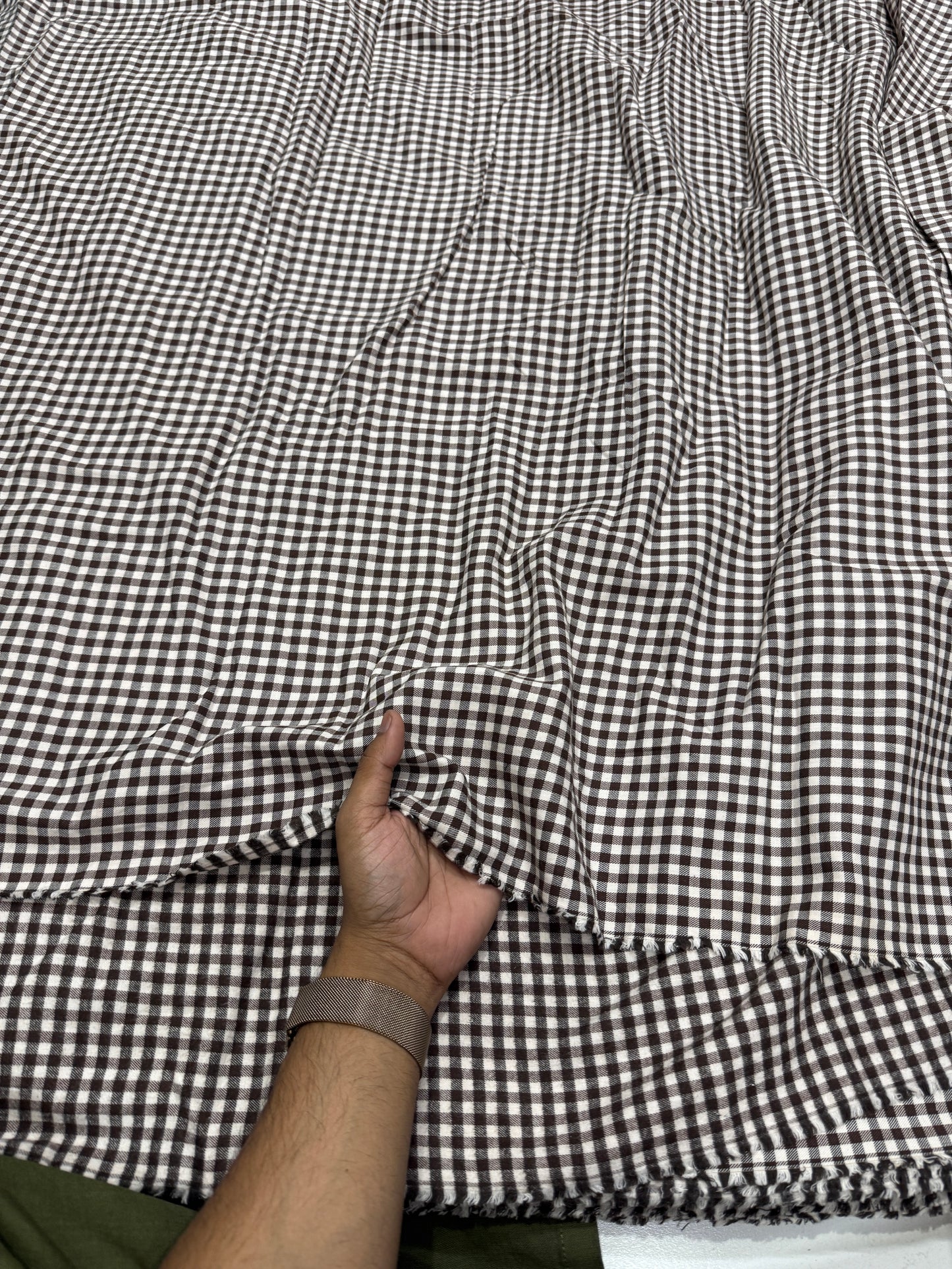 Buy Rare Cotton Twill Gingham Brown Check Fabric 