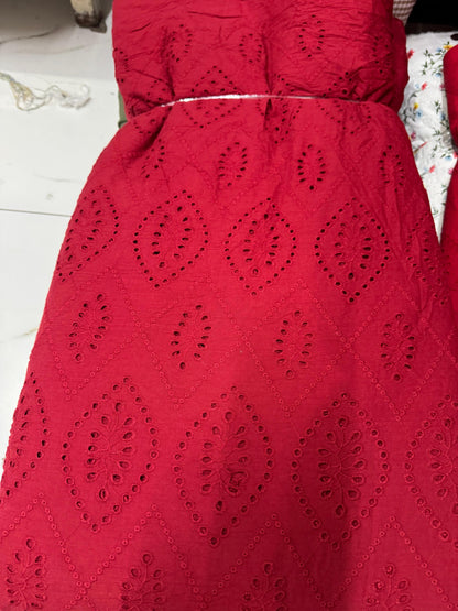 Buy Hakoba Red Poplin Eye Cutwork Embroidery Fabric