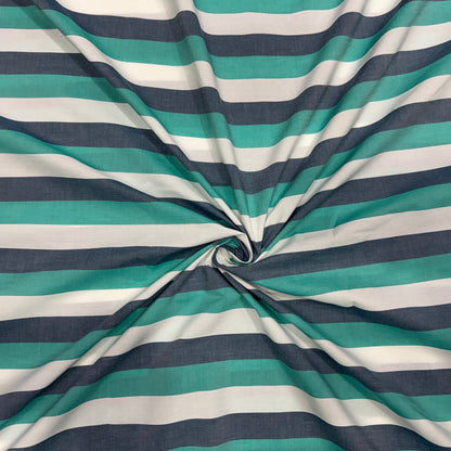 Buy 50s Poplin Green Black White Stripe Fabric