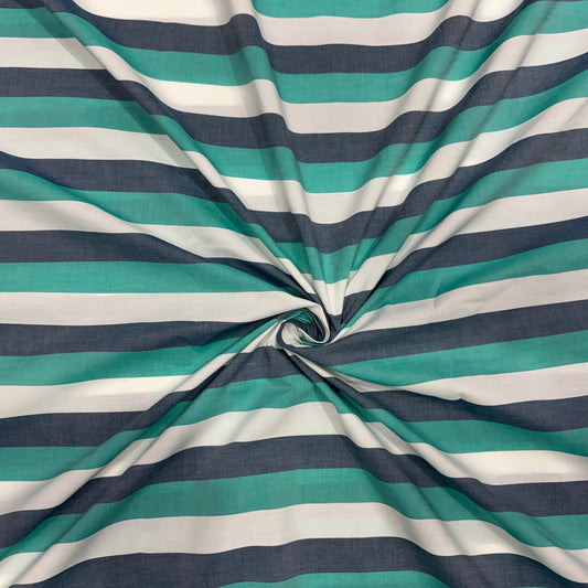 Buy 50s Poplin Green Black White Stripe Fabric