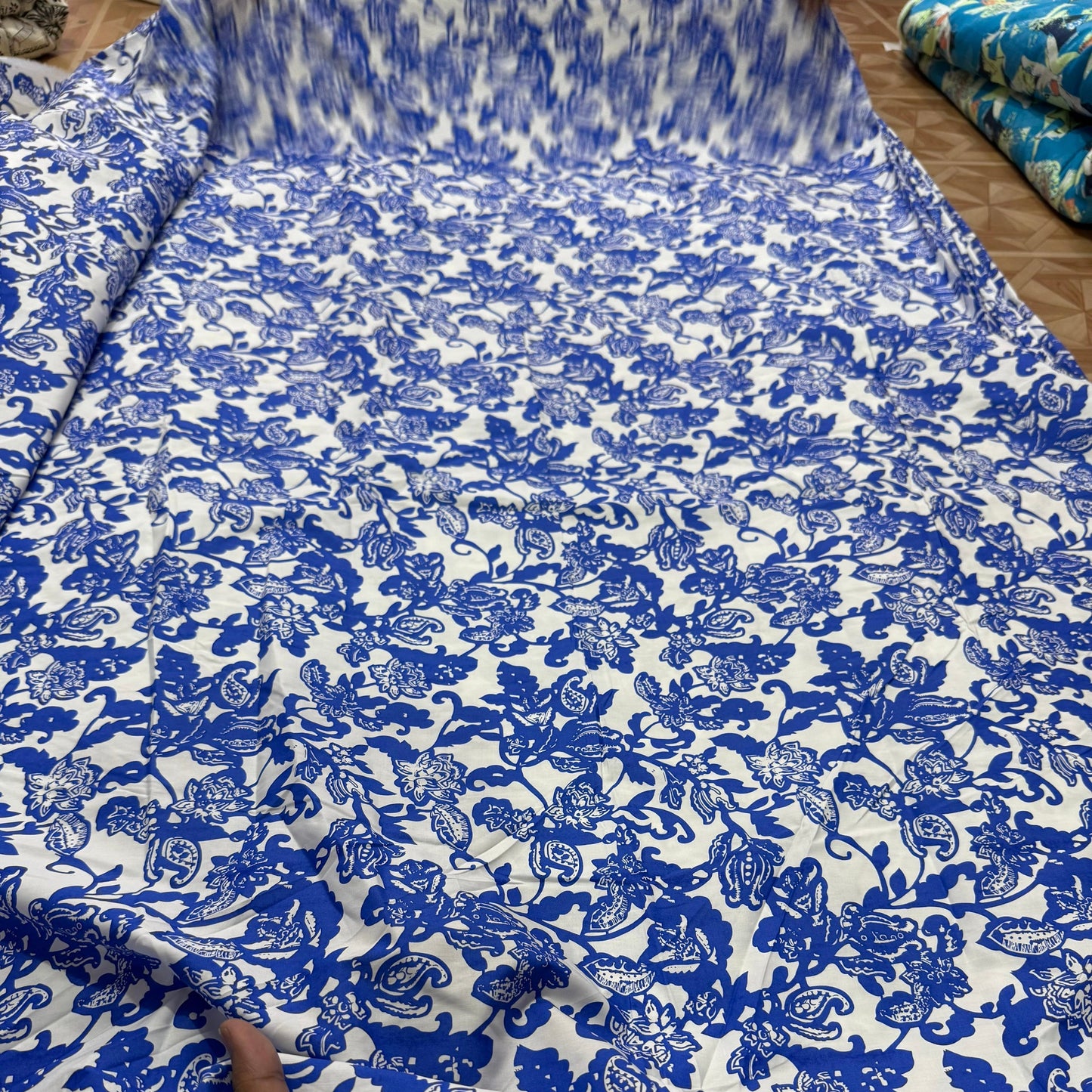 Buy 50s Poplin Electric Blue Floral Printed Fabric