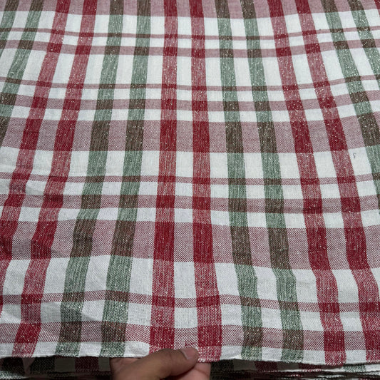 Buy Cotton Red Check Jute Lurex Fabric