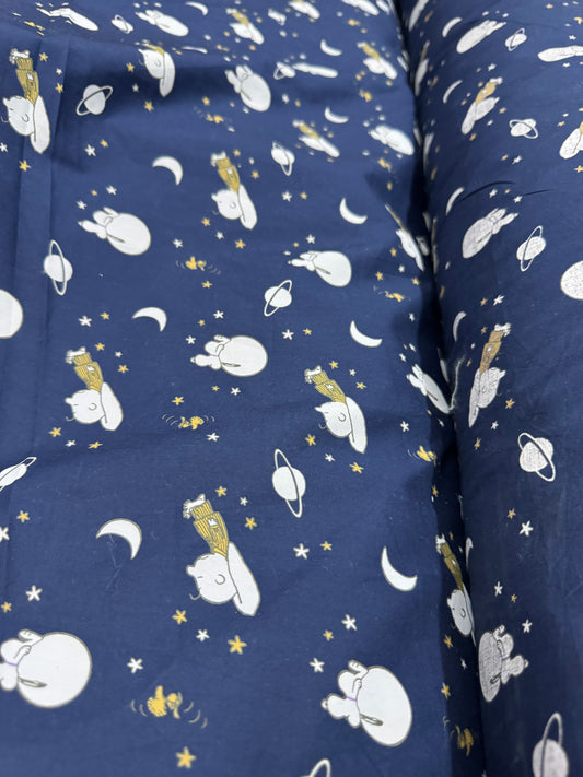 Buy Premium Cotton Sleepy Kids Cartoon Dark Blue Base Printed Fabric