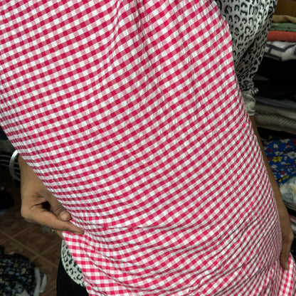 Premium Seersucker Gingham Red & White Check Fabric