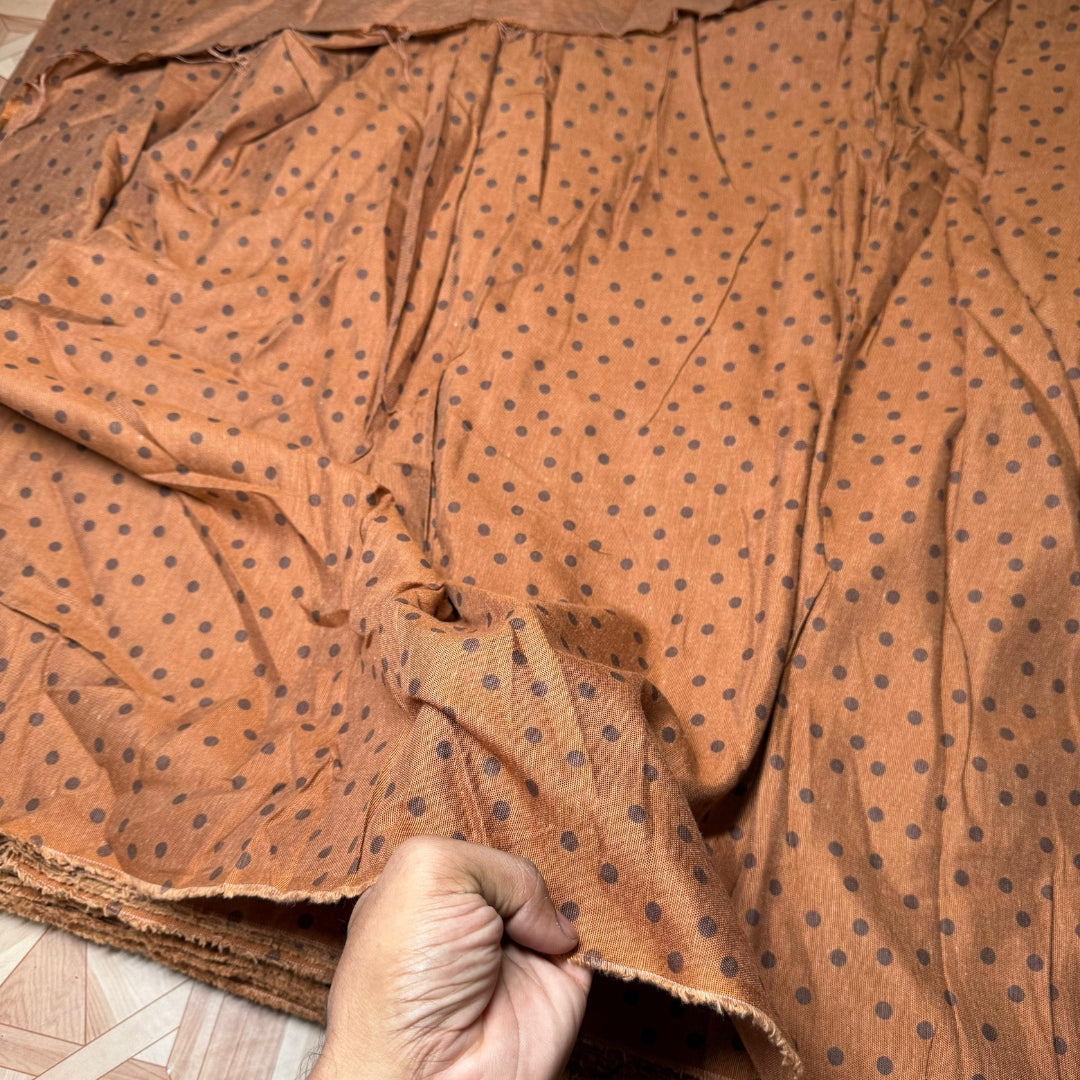 Buy Cotton Linen Brown Polka Dot Print Fabric