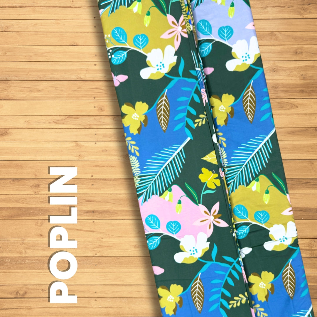 Buy Poplin Green Tropical Print Fabric