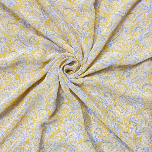 Buy Yellow Poly Georgette Block Print Fabric