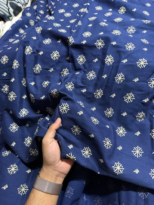 Buy Soft Thick Cotton Blue Base Logo Printed Fabric