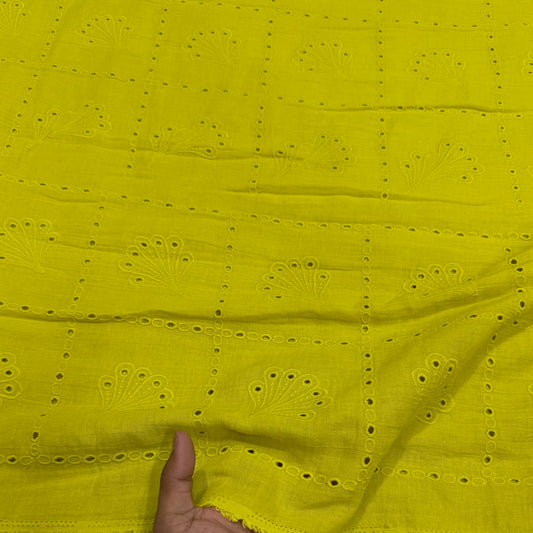 Buy Cotton Hakoba Bright Green Square Peacock Fabric