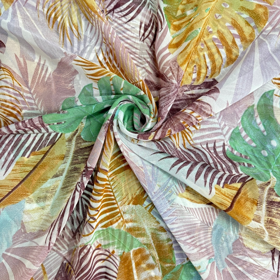 Buy Poly Georgette Palm Leaf Tropical Fabric