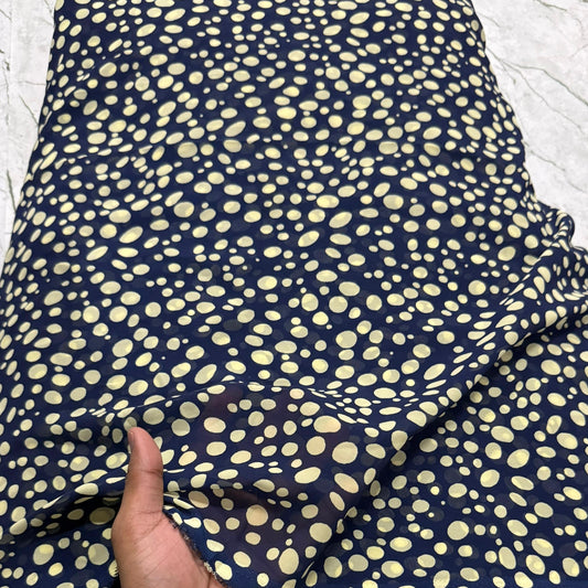 Buy Viscose Georgette Blue Beige Polka Printed Fabric