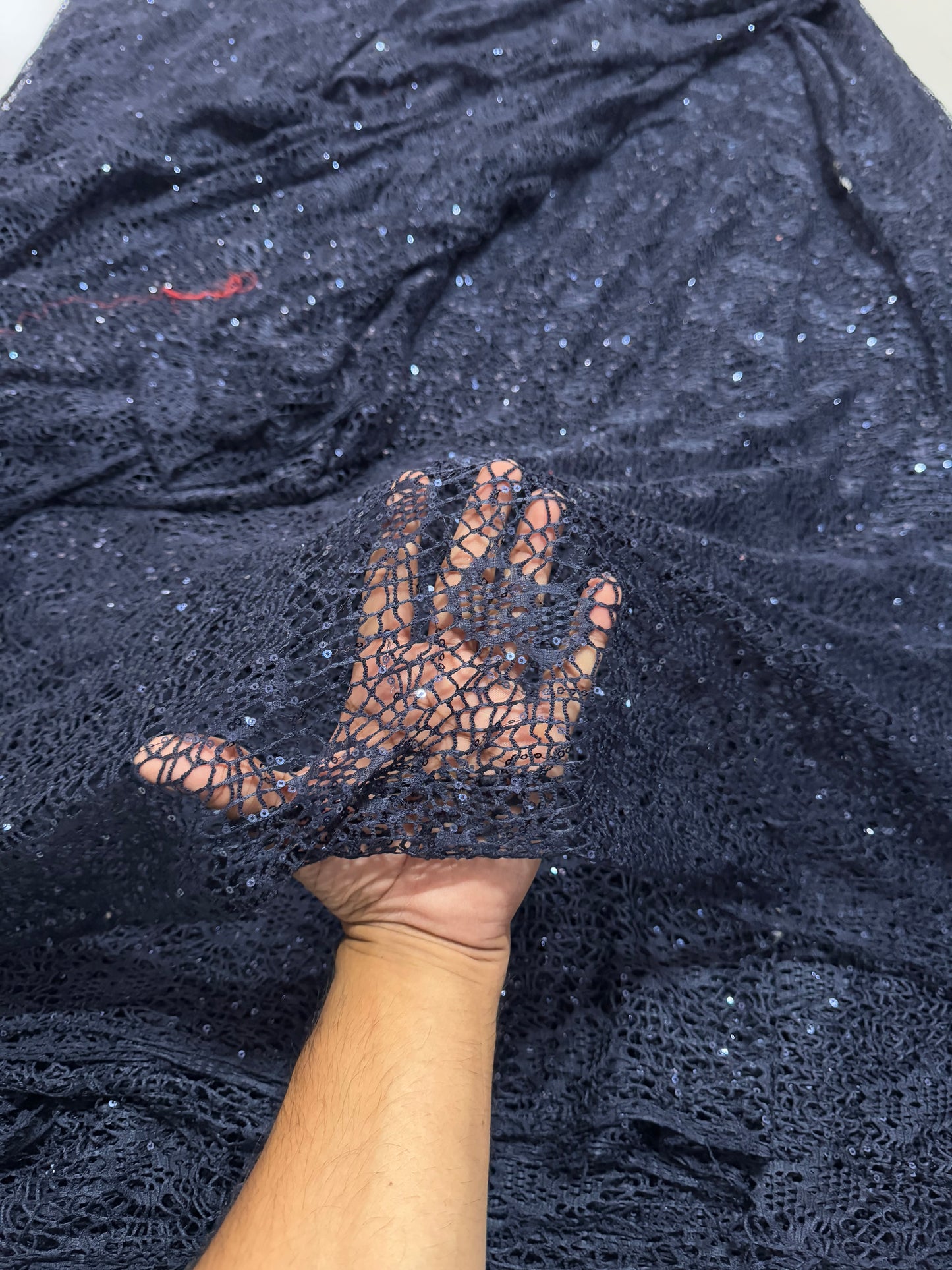 Buy Stone Blue Mesh Embroidery With Shine Fabric