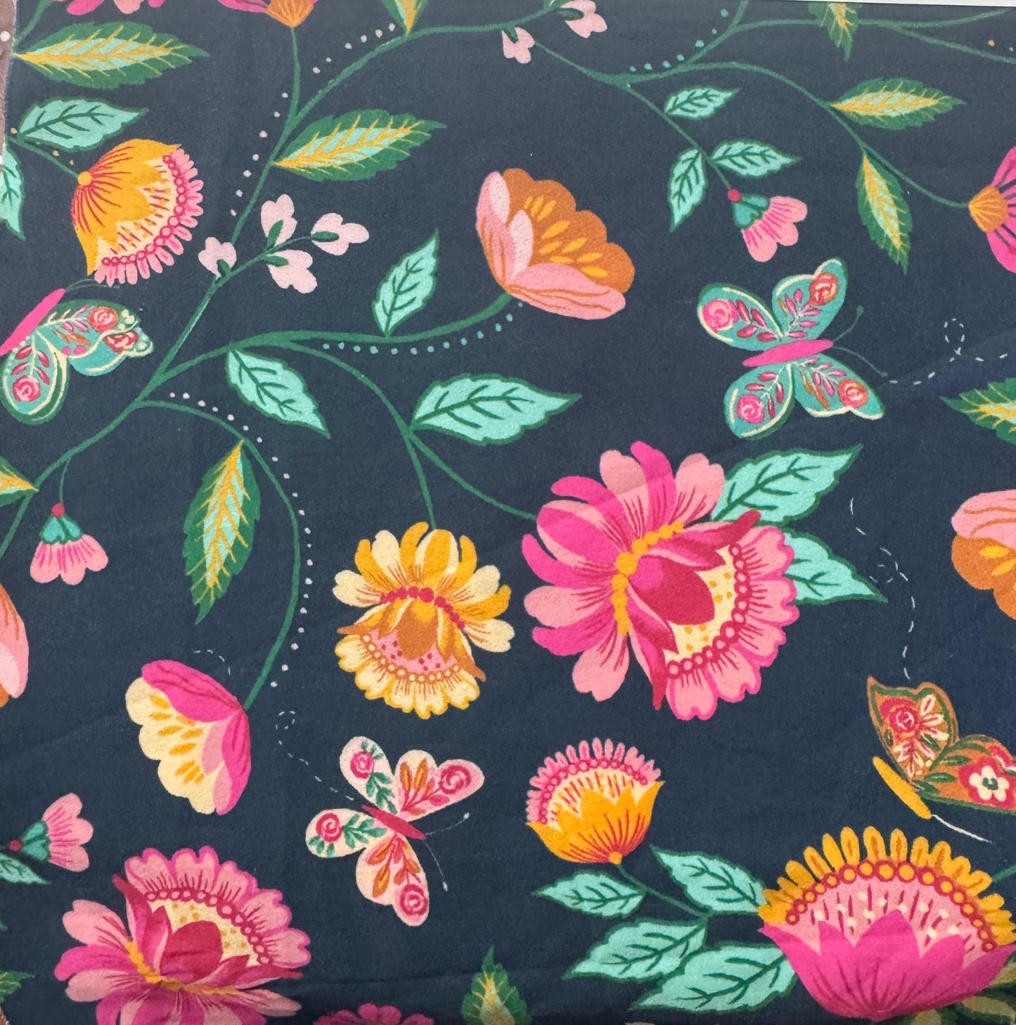 Buy Viscose Crepe Vibrant Jacobean Printed Fabric