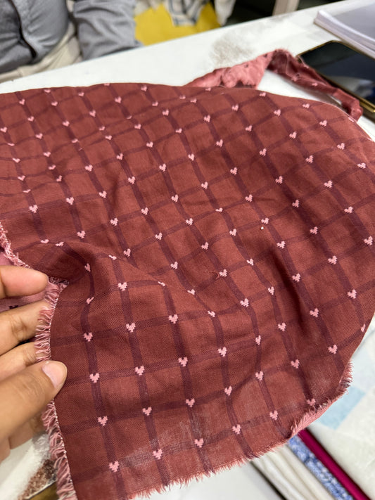 Buy Soft Cotton Double Cloth Maroon Base Check Tiny Heart Fabric