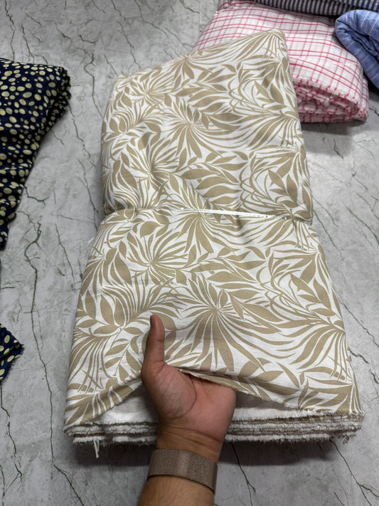 Buy Cotton Viscose Nude Leaf Printed Fabric