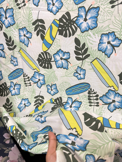 Buy Poplin White Base Beach Vibe Tropical Printed Fabric