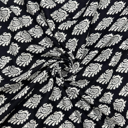 Buy Cotton Viscose Linen Black Base Block Printed Fabric