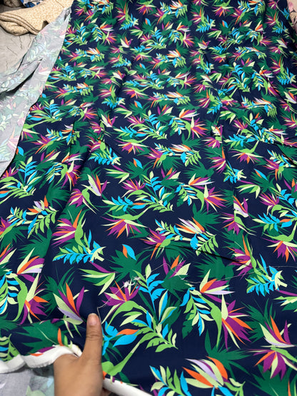 Buy 50s Poplin Multi Colour Leaf Blue Base Fabric