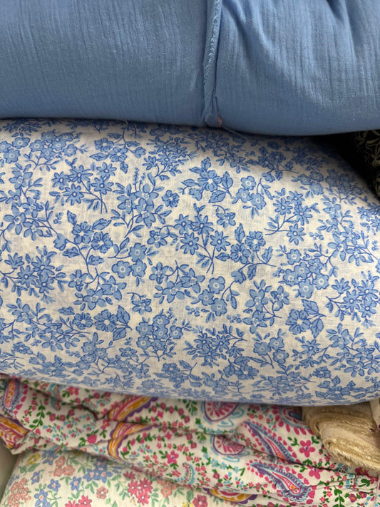 Buy Fine Mul Cotton Slub Blue Soothing Floral Fabric