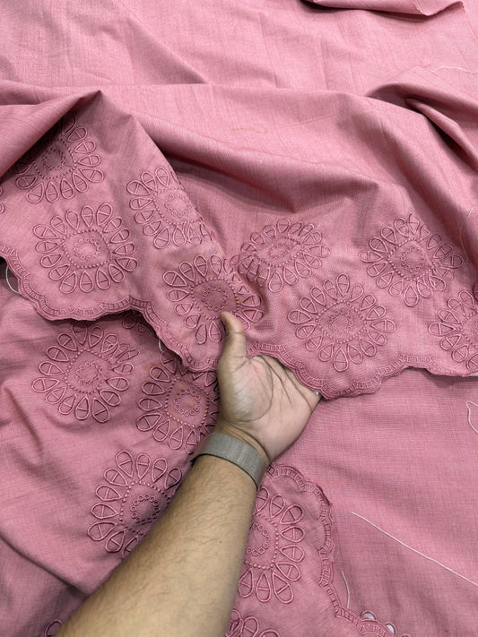 Buy Mill Made Washed Embroidery Red Chambray Fabric