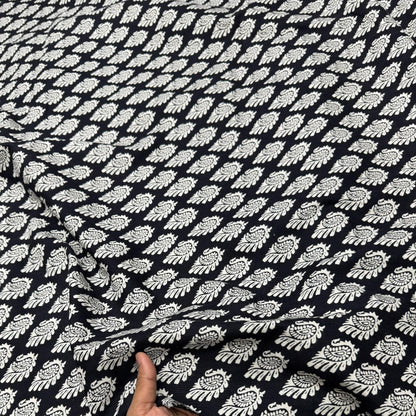 Buy Cotton Viscose Linen Black Base Block Printed Fabric