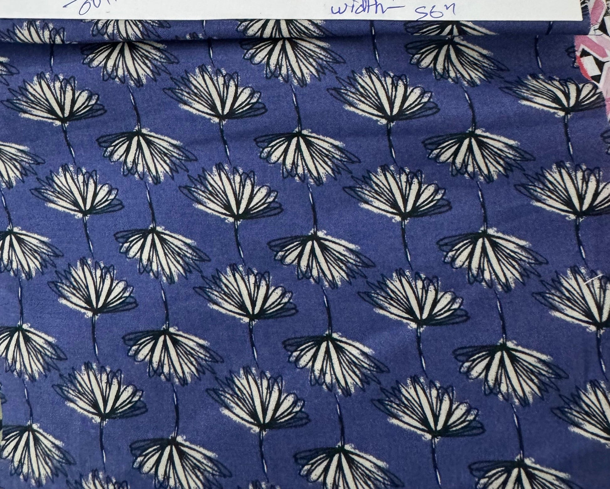 Buy Mul Cotton Blue Base Fan Flower Printed Fabric - MAF