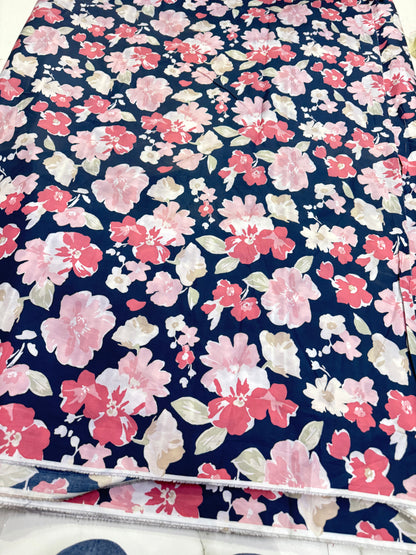 Buy Poplin Navy Blue Base Abstract Floral Printed Fabric