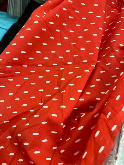 Buy Mul Cotton Red Base White Dot Fabric