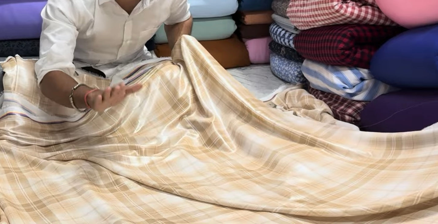 Buy Shimmer Beige White Check Shimmer Fabric - MAF 