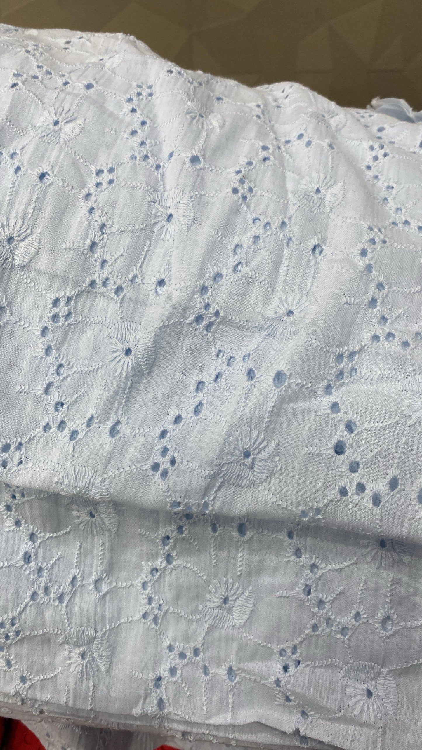 3D Cotton Dust Blue Hakoba Daisy Pattern Embroidery