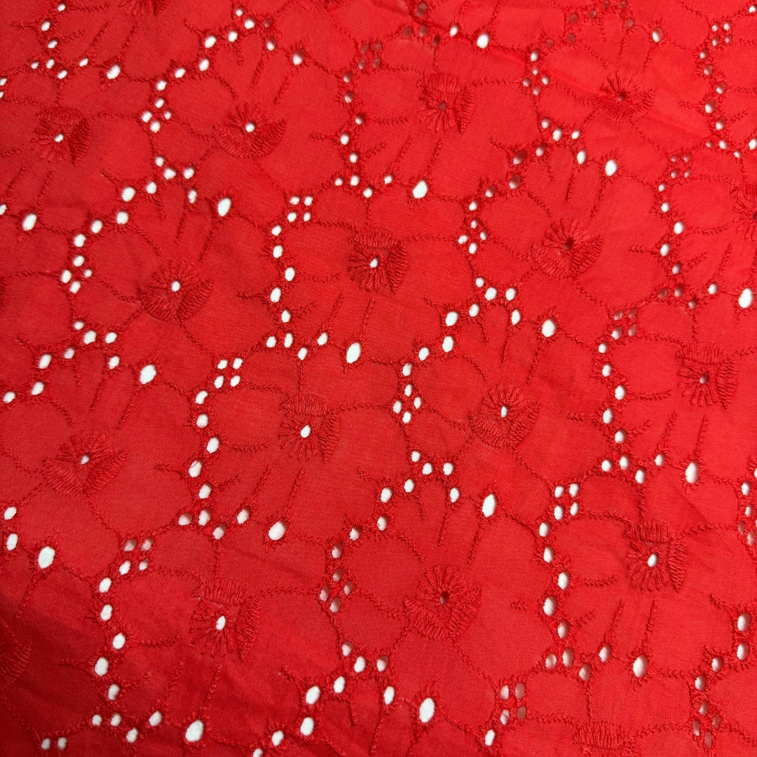 3D Cotton Hakoba Red Daisy Pattern Embroidery