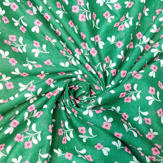 Buy Pure Cotton Cambric Green Floral Fabric