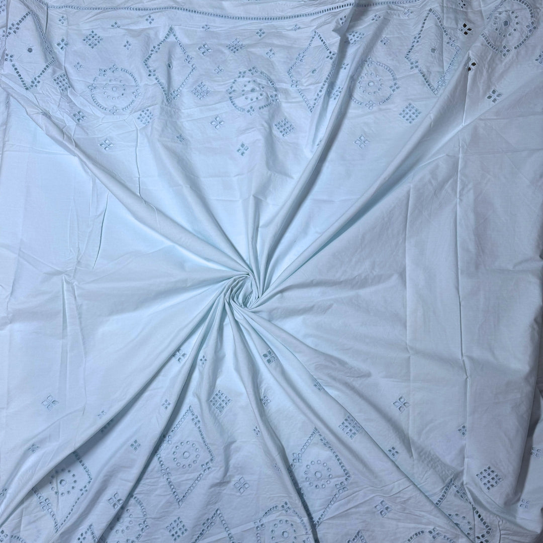 Buy Poplin Hakoba Diamond Border Dust Blue Fabric 