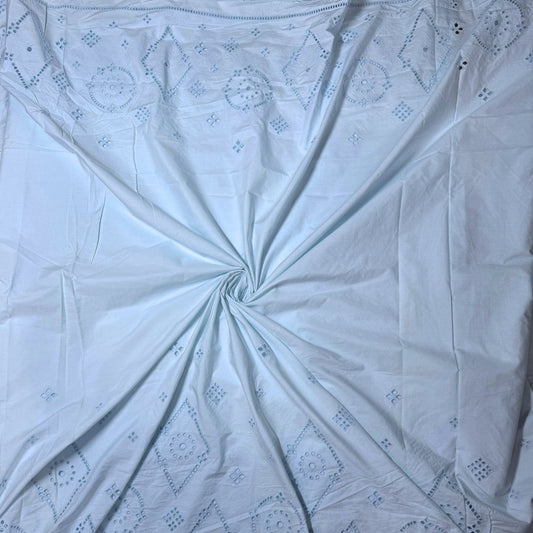 Buy Poplin Hakoba Diamond Border Dust Blue Fabric 