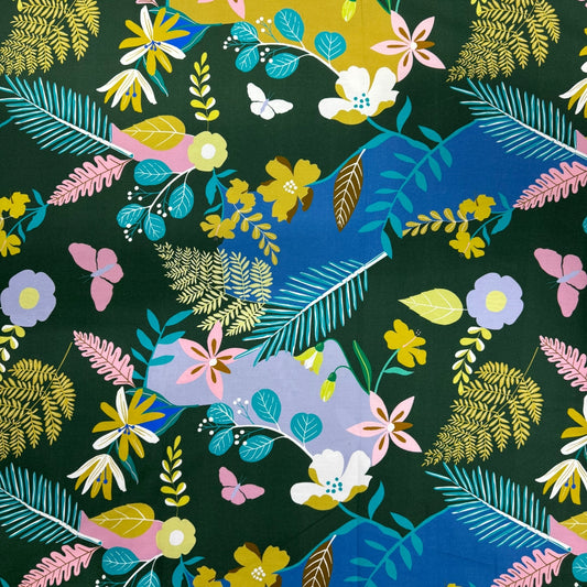 Buy Poplin Green Tropical Print Fabric