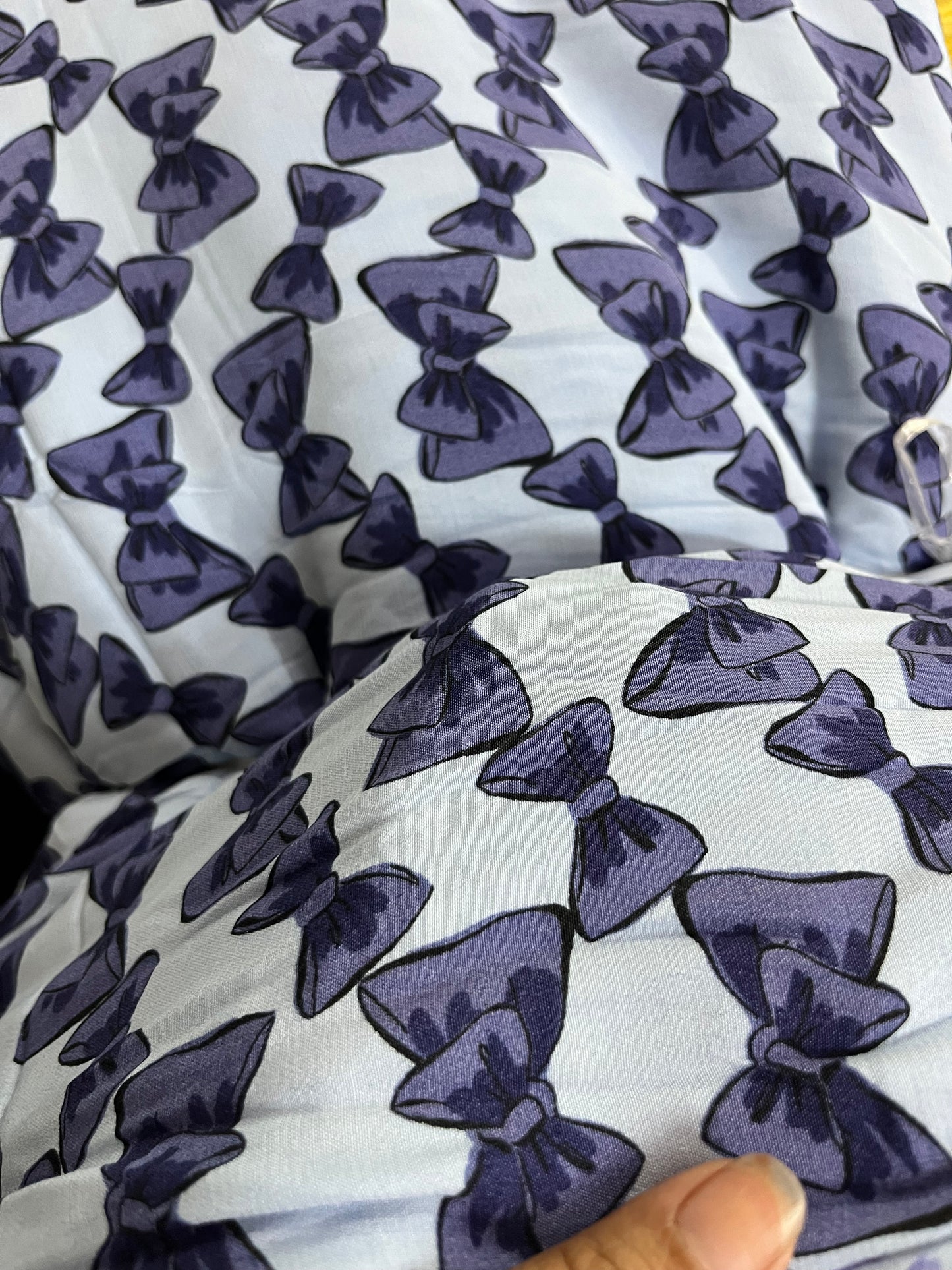 Buy Viscose Crepe Blue Bow Fabric
