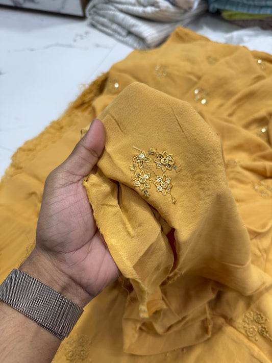 Buy Crepe Silk Mustard Hand Work Fabric
