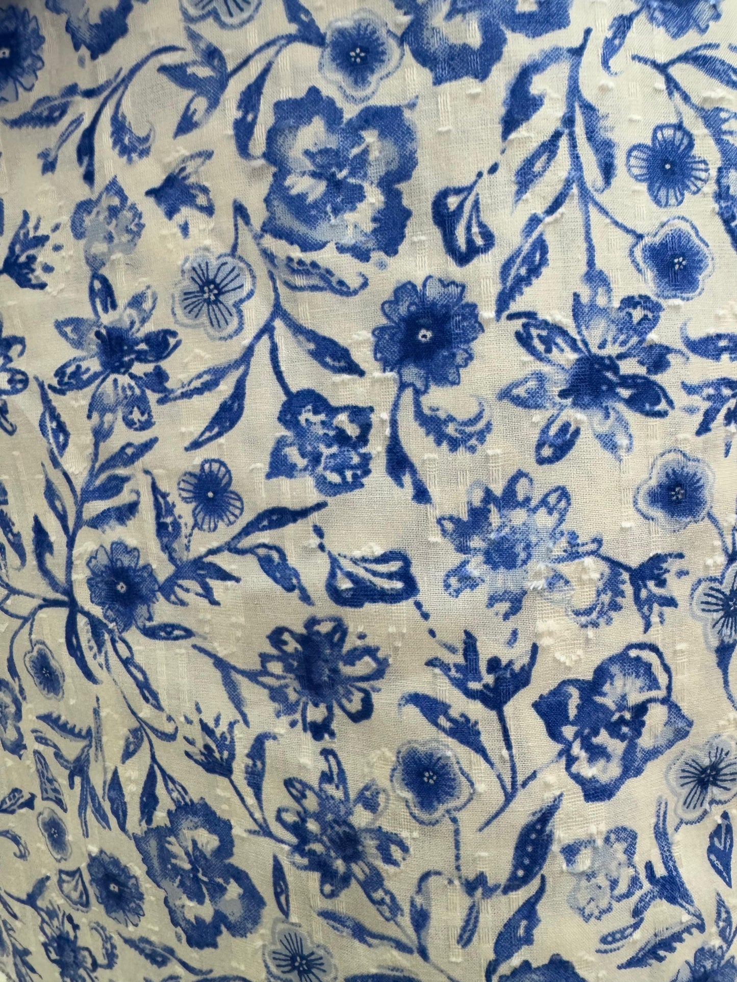 Buy Poplin Dobby Blue Acanthus Printed Fabric