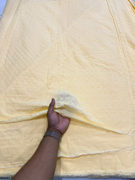 Buy Cotton Hakoba Soothing Yellow Zig Zag Pattern Embroidery