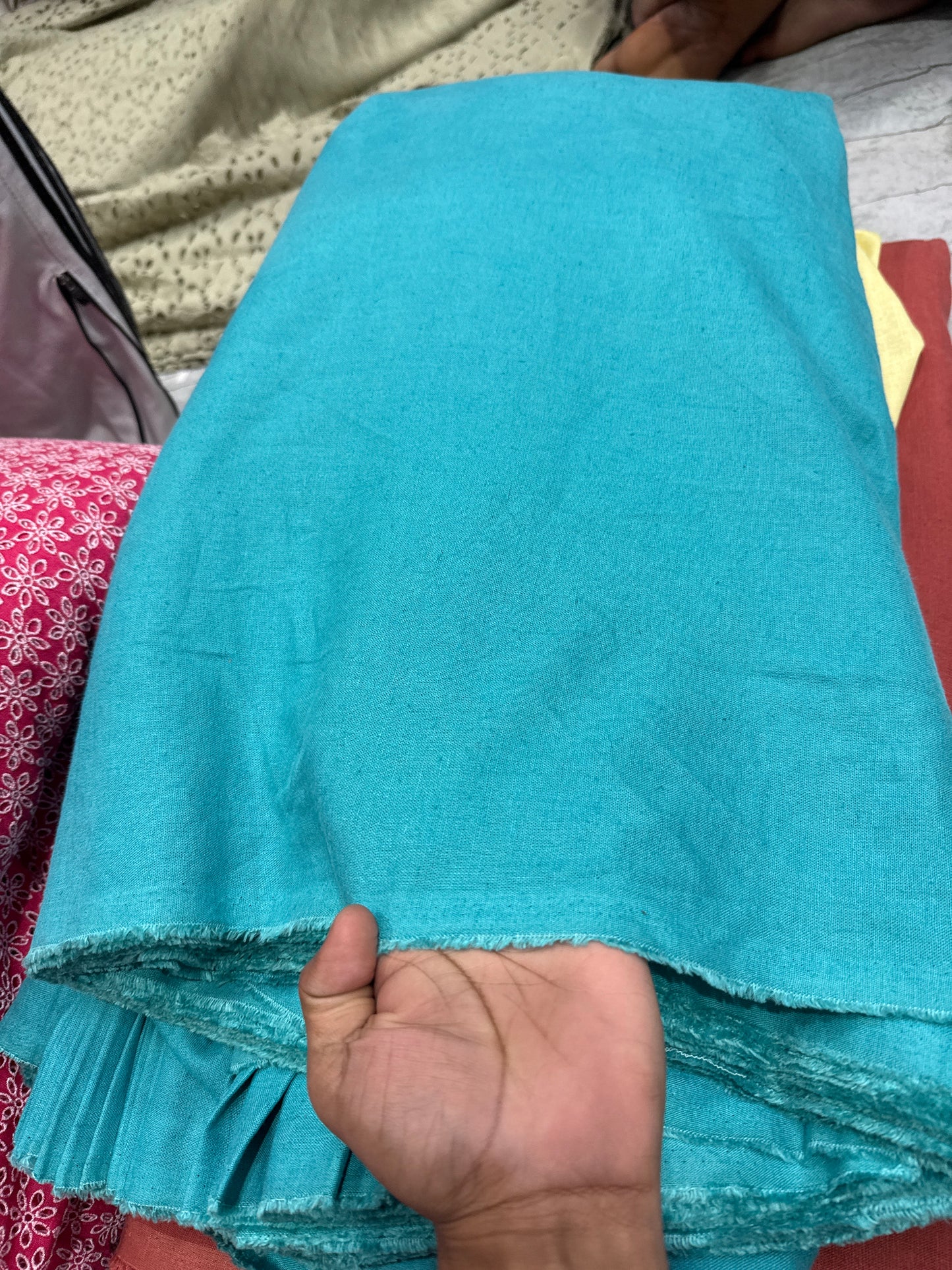 Buy Rare Cotton Linen Sky Blue Solid Fabric