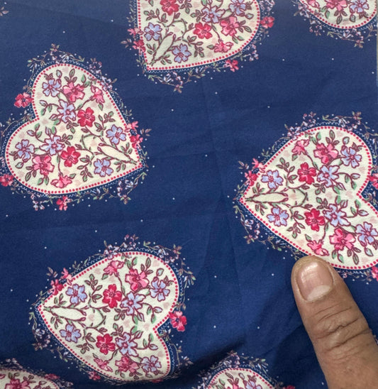 Buy Viscose Crepe Heart Floral Printed Fabric