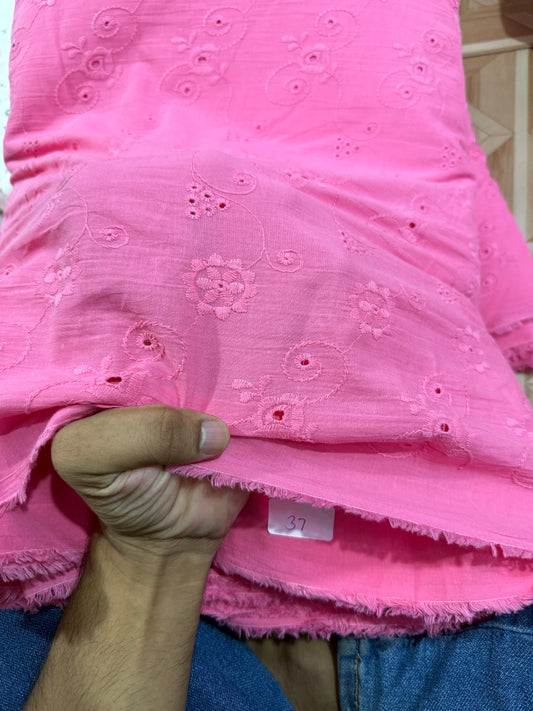Buy Hakoba Pink Chikan Work Fabric