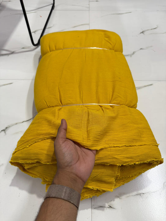 Rayon Solid Mustard Crinkled Crepe Fabric