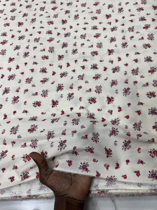 Buy Cotton Poplin Ivory Red Tiny Mini Printed Fabric