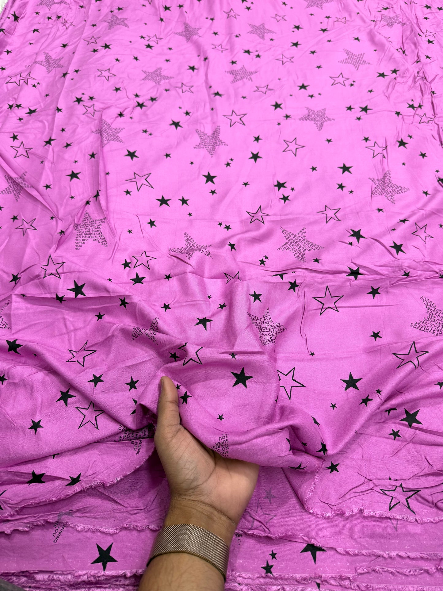 Buy Viscose Modal Star Words Printed Pink Base Fabric