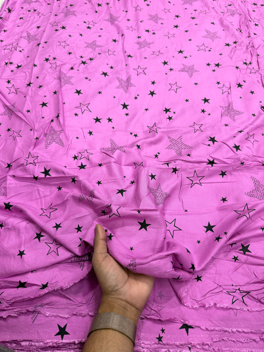 Buy Viscose Modal Star Words Printed Pink Base Fabric