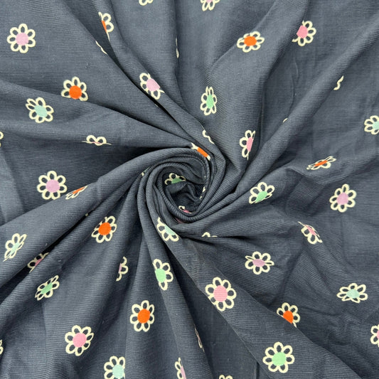 Buy Corduroy Floral Blue Base Fabric