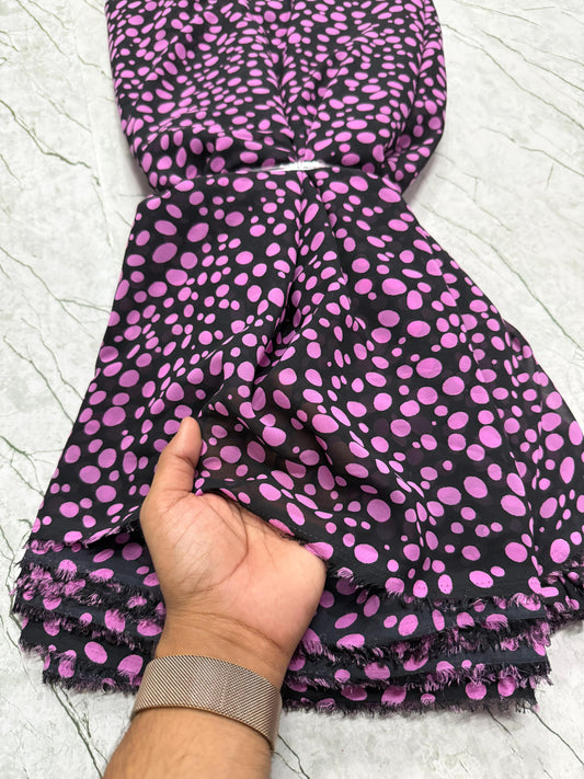 Buy Viscose Georgette Black Purple Polka Printed Fabric